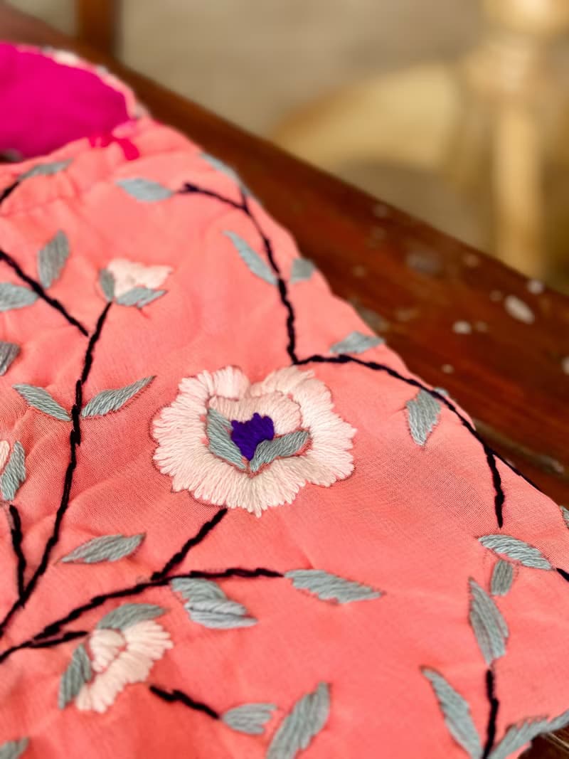 手工刺繡 粉橙色 花卉 肩背包 側背包 手袋 手提包