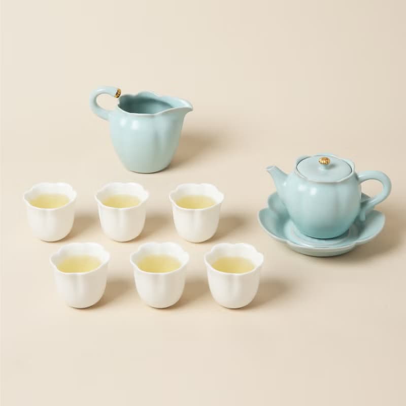 陸寶 吉相伴茶組 天青色 1壺1海6杯+壺承 茶具組