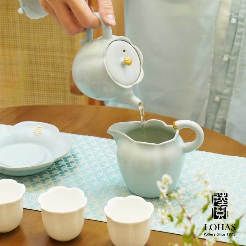 陸寶 吉相伴茶組 天青色 1壺1海6杯+壺承 茶具組