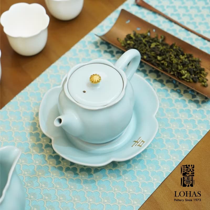 陸寶 吉相伴茶組 天青色 1壺1海6杯+壺承 茶具組