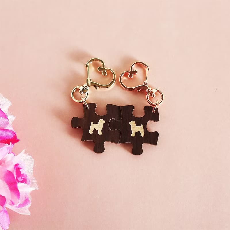 まるでチョコ 犬種３５種 パズル 木製キーホルダー ペアセット バレンタイン 2ピース 誕生日