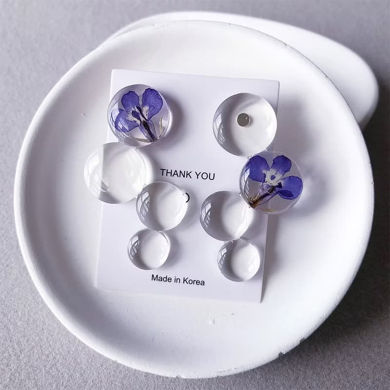【茜作】乾燥花手工定制耳環 耳針 耳夾 耳釘 耳墜 琉璃凍感設計