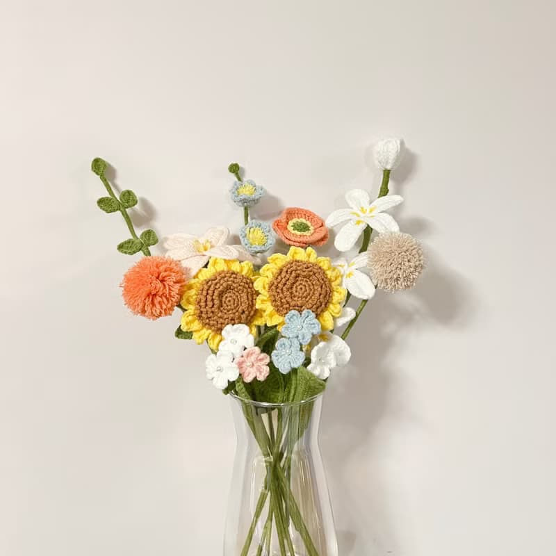 鈎針向日葵鬱金香花束