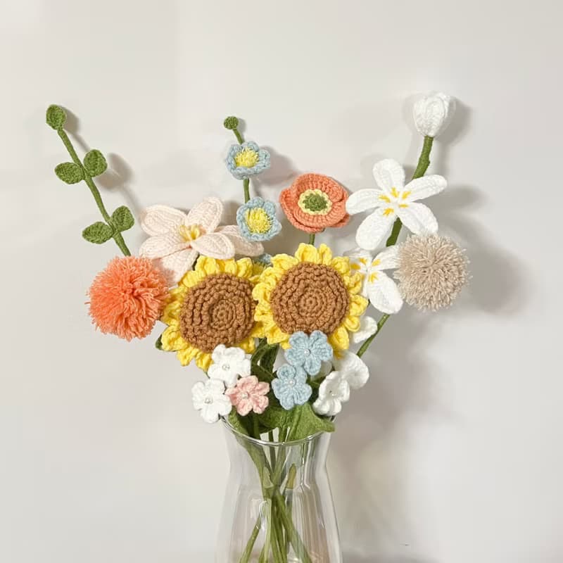 鈎針向日葵鬱金香花束