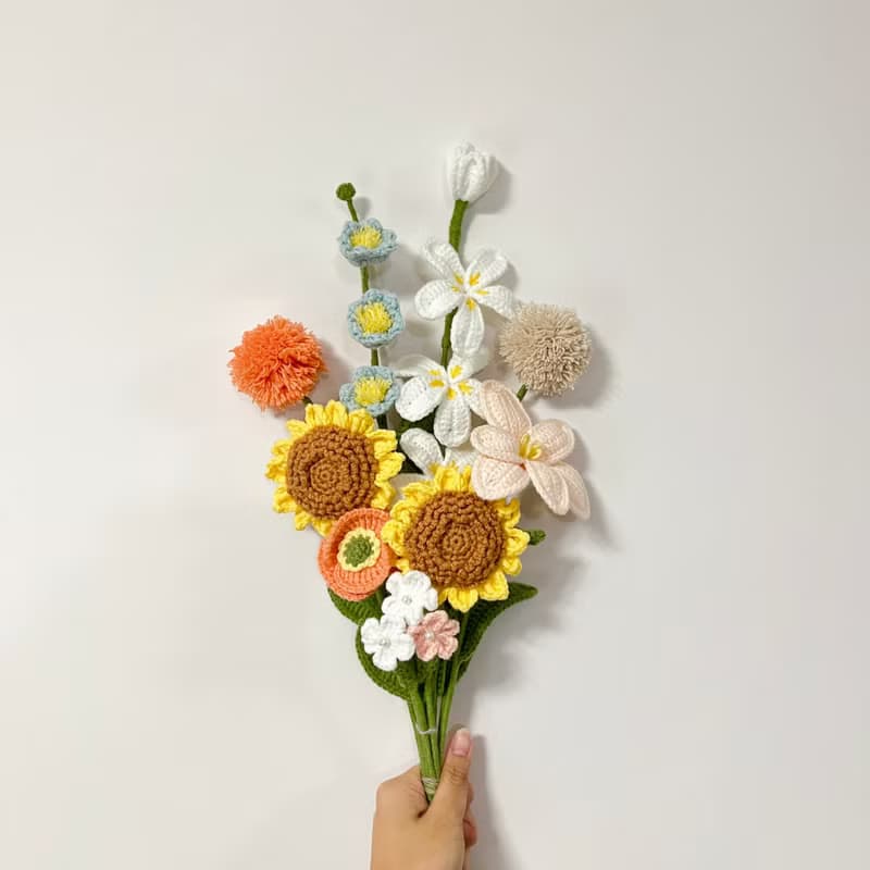 鈎針向日葵鬱金香花束