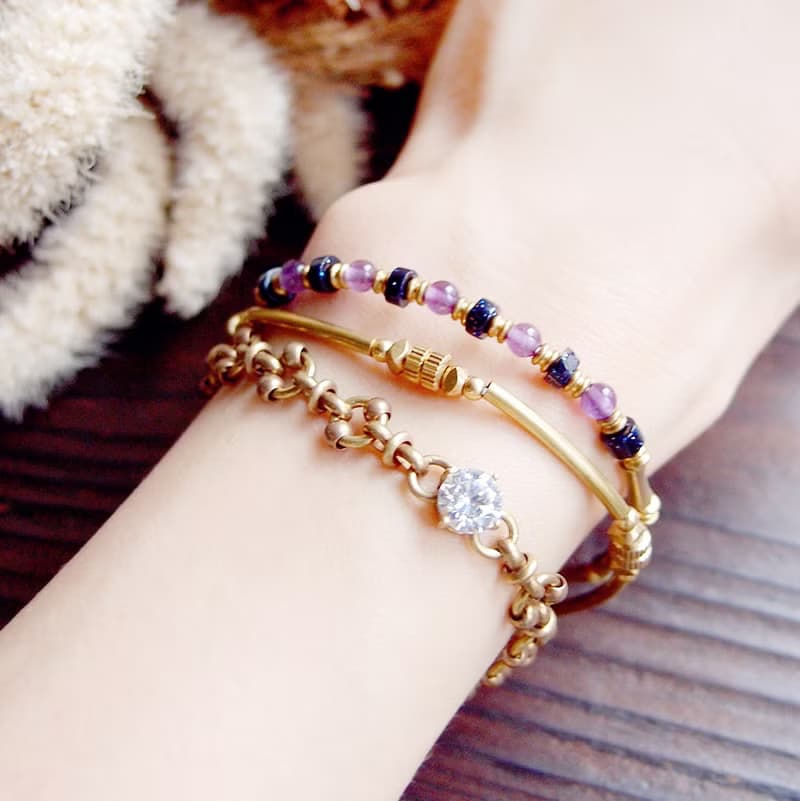 VIIART。水星。鋯石鑽黃銅手鍊