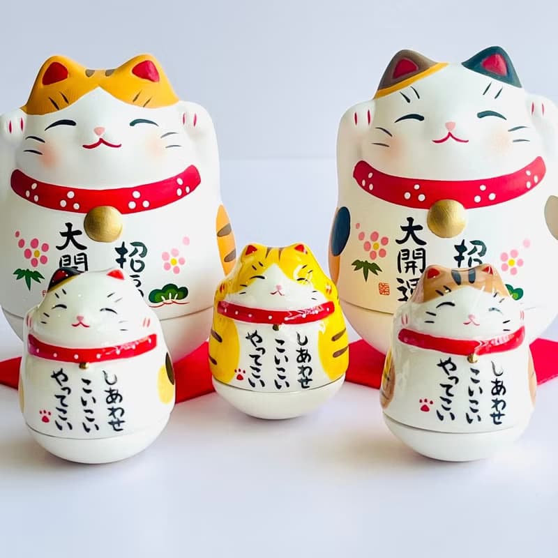 瀨戶燒藥師窯-招福大開運 搖搖招財貓-三花貓/虎斑貓