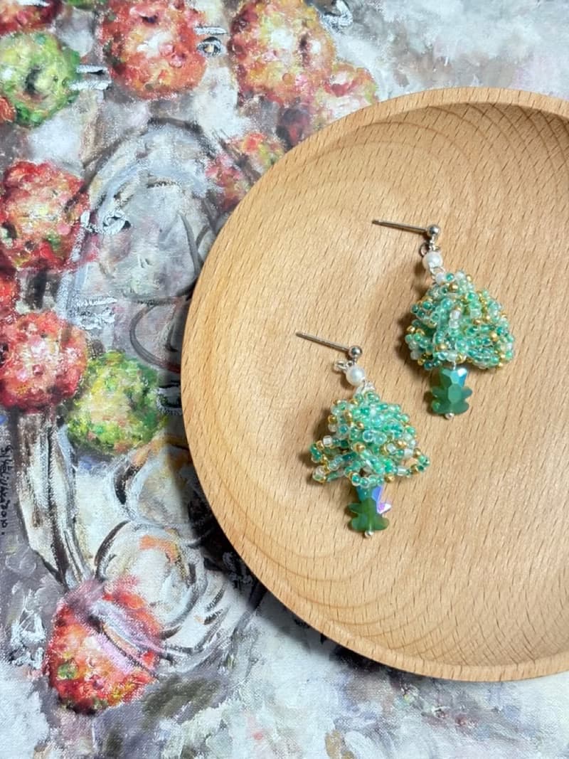 聖誕耳環 手作串珠耳環 聖誕樹 串珠耳飾