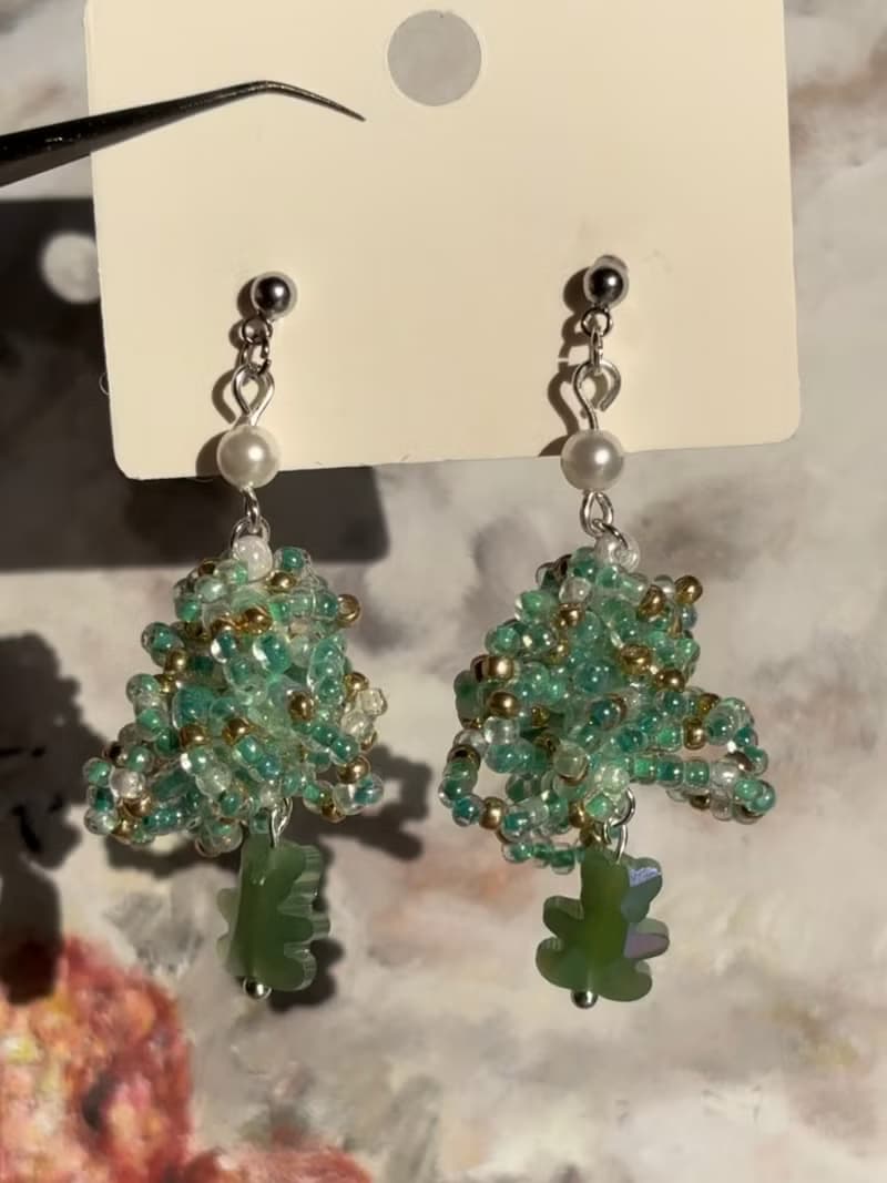 聖誕耳環 手作串珠耳環 聖誕樹 串珠耳飾
