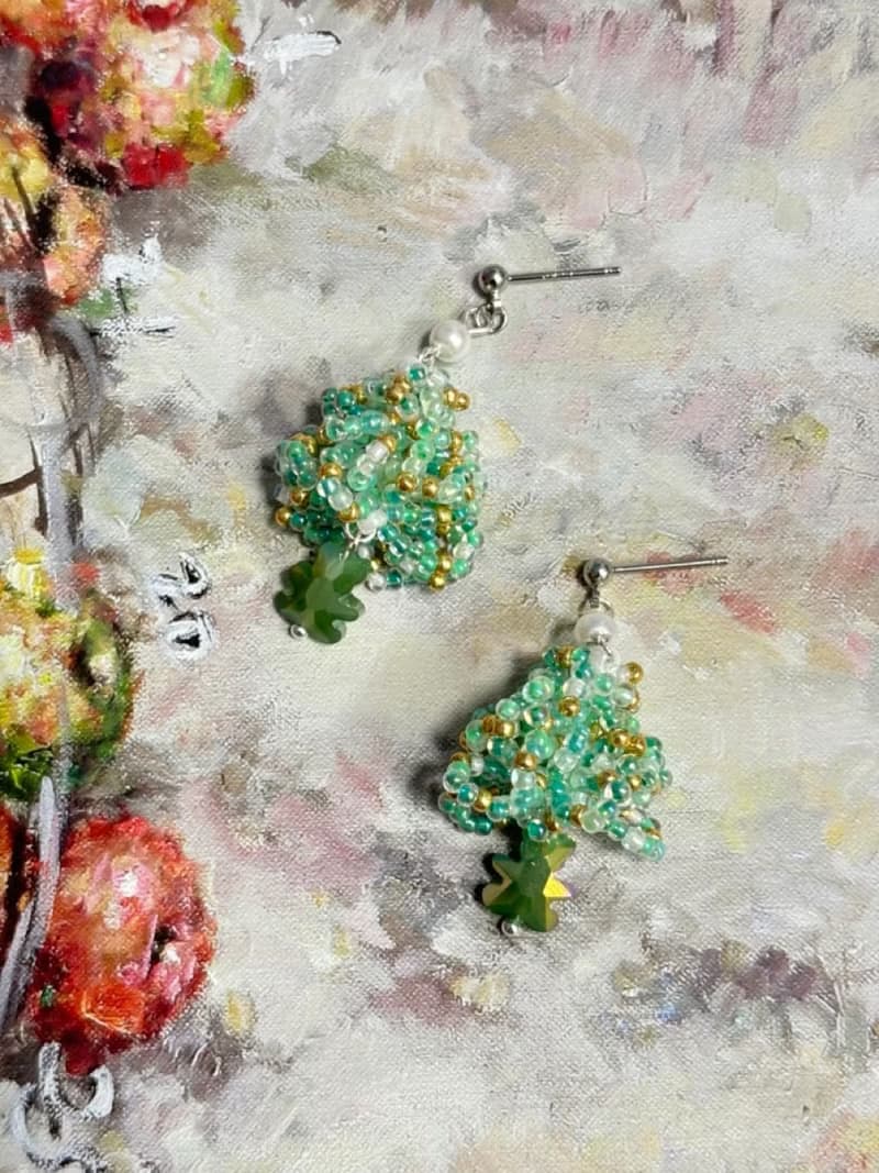 聖誕耳環 手作串珠耳環 聖誕樹 串珠耳飾