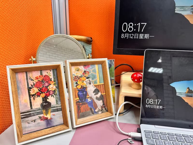 意樹學院—原創油畫相框一組 窗邊花束+花與貓