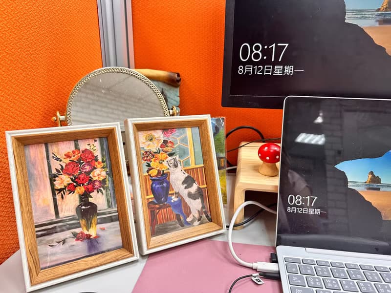 意樹學院—原創油畫相框一組 窗邊花束+花與貓