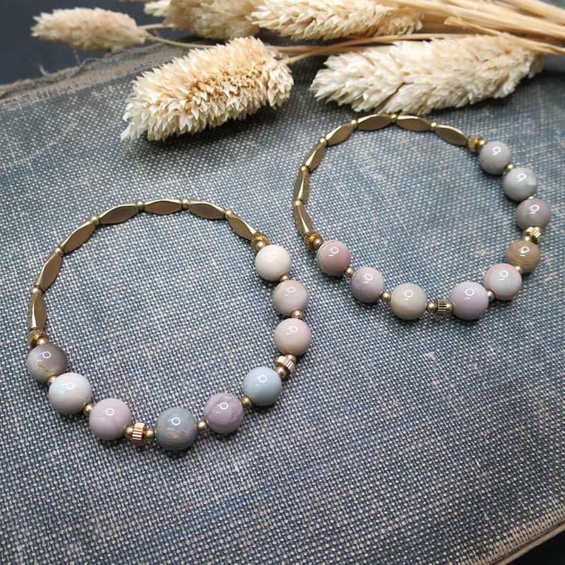 VIIART。奶昔。阿拉善瑪瑙黃銅手環|溫柔莫蘭迪天然石手鍊手鏈