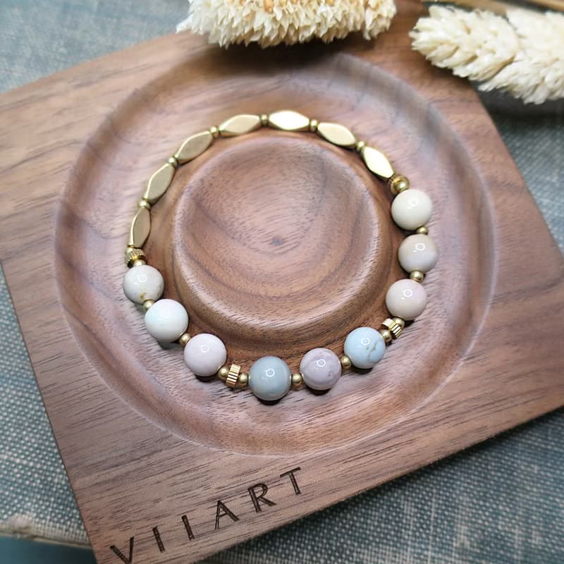 VIIART。奶昔。阿拉善瑪瑙黃銅手環|溫柔莫蘭迪天然石手鍊手鏈