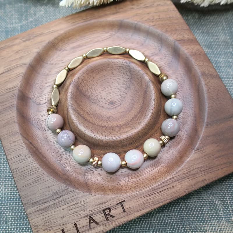 VIIART。奶昔。阿拉善瑪瑙黃銅手環|溫柔莫蘭迪天然石手鍊手鏈