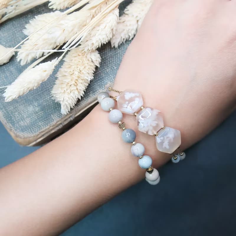 VIIART。奶昔。阿拉善瑪瑙黃銅手環|溫柔莫蘭迪天然石手鍊手鏈