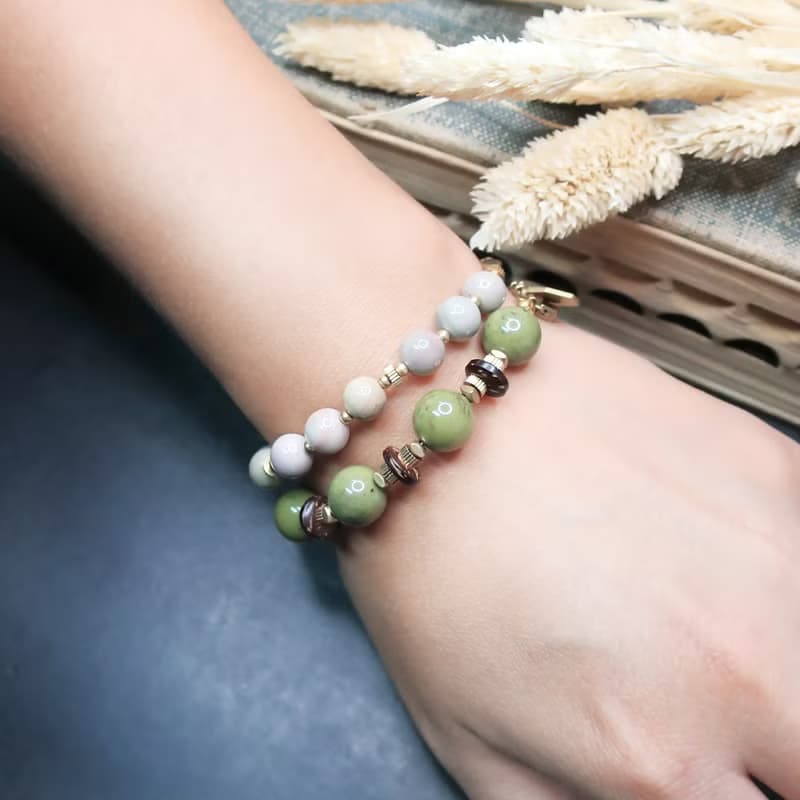 VIIART。奶昔。阿拉善瑪瑙黃銅手環|溫柔莫蘭迪天然石手鍊手鏈