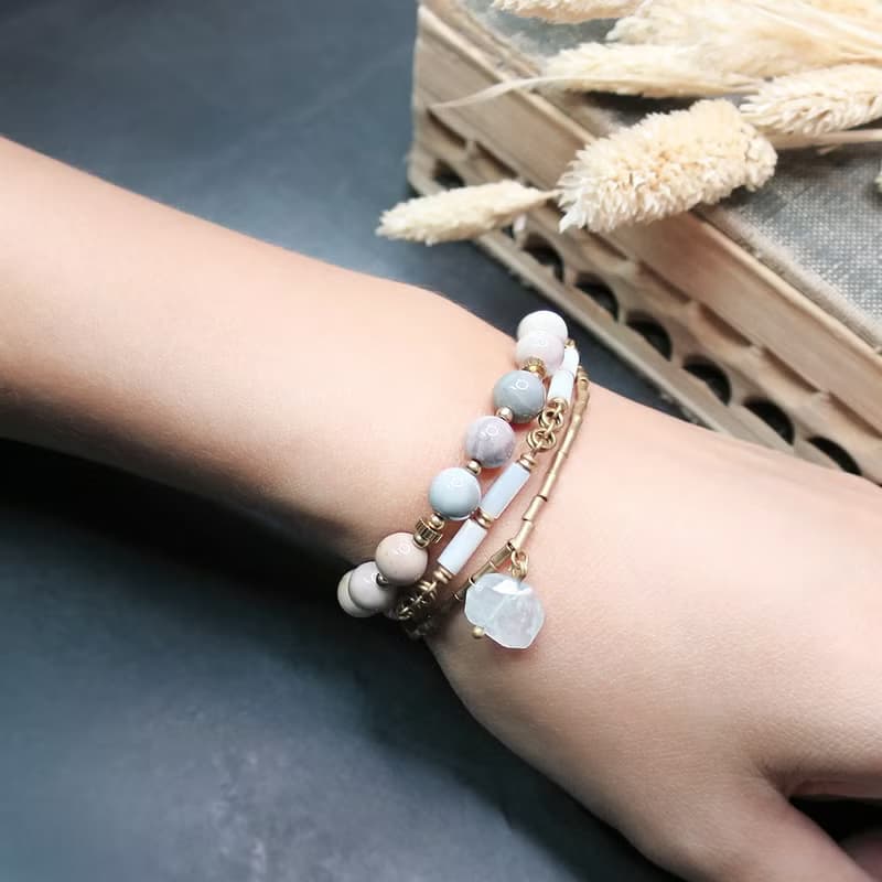 VIIART。奶昔。阿拉善瑪瑙黃銅手環|溫柔莫蘭迪天然石手鍊手鏈