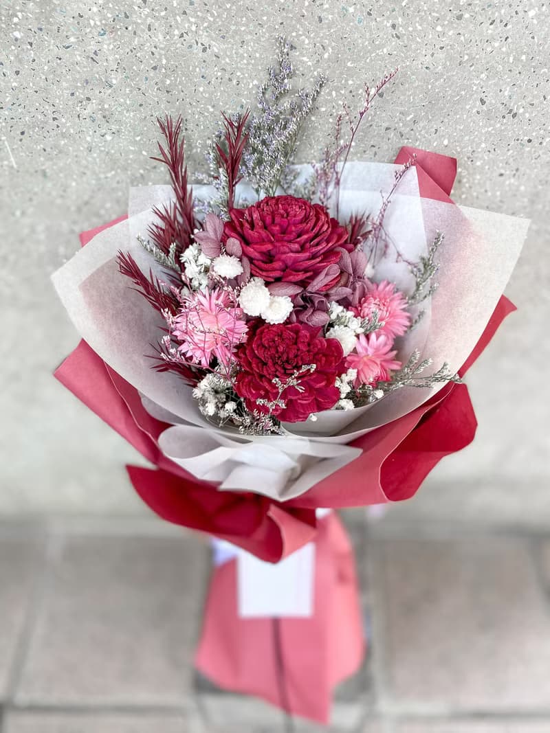 畢業花束/紅色/乾燥花