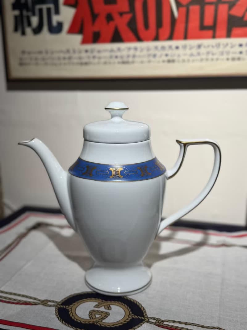 90年代古董茶壺 Celine 凱旋門 金線 陶瓷 西式茶壺 花瓶 禮物