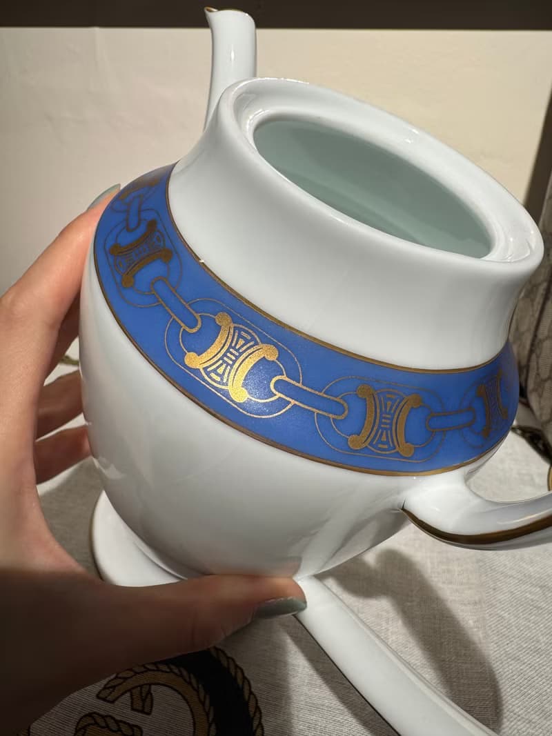 90年代古董茶壺 Celine 凱旋門 金線 陶瓷 西式茶壺 花瓶 禮物