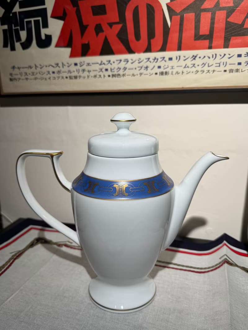 90年代古董茶壺 Celine 凱旋門 金線 陶瓷 西式茶壺 花瓶 禮物