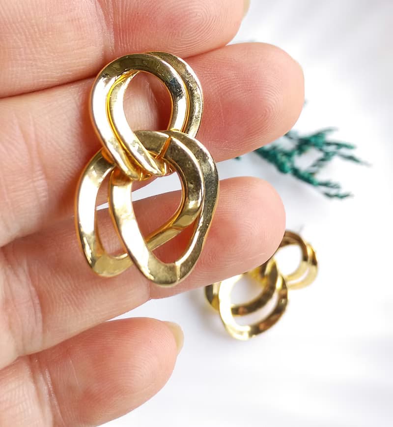 Vintage Jewelry 西洋古董飾品 金色調 垂墜 雙雙圈  針式耳環