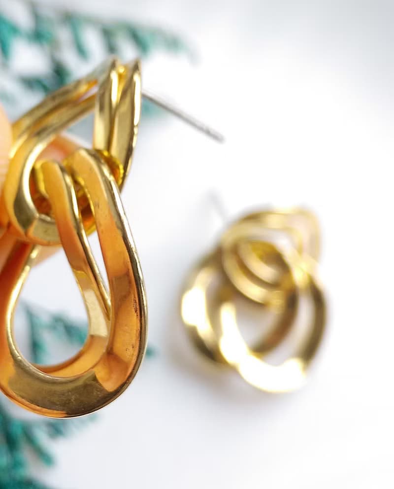 Vintage Jewelry 西洋古董飾品 金色調 垂墜 雙雙圈  針式耳環