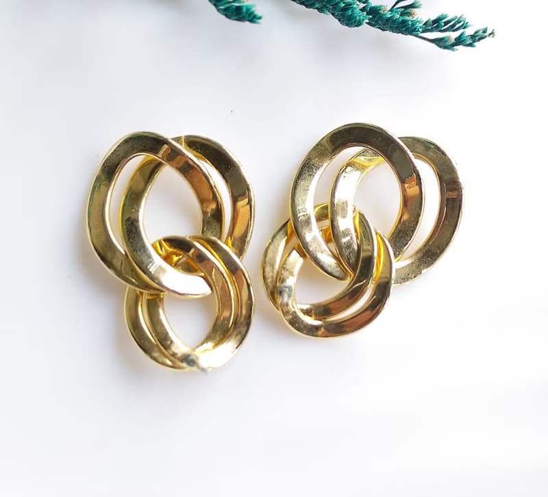 Vintage Jewelry 西洋古董飾品 金色調 垂墜 雙雙圈  針式耳環