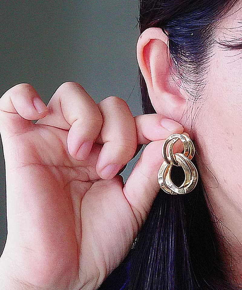 Vintage Jewelry 西洋古董飾品 金色調 垂墜 雙雙圈  針式耳環