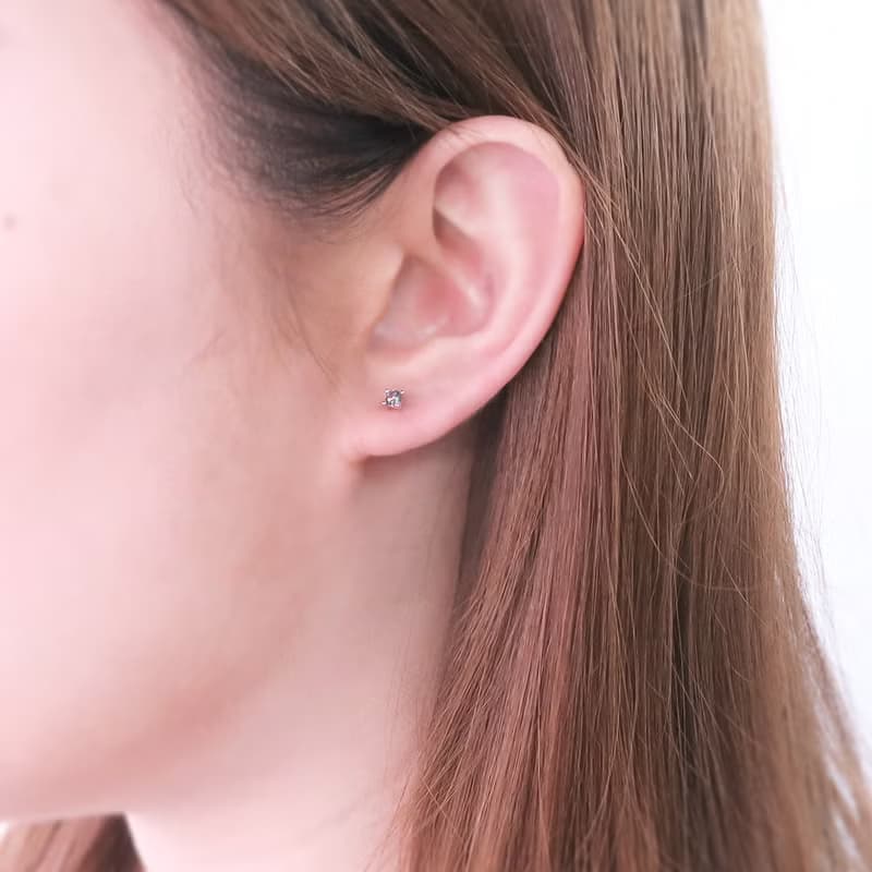 極光黑 圓形純銀 3mm 單鑽耳環 爪鑲 925純銀 女生耳環 男生耳環