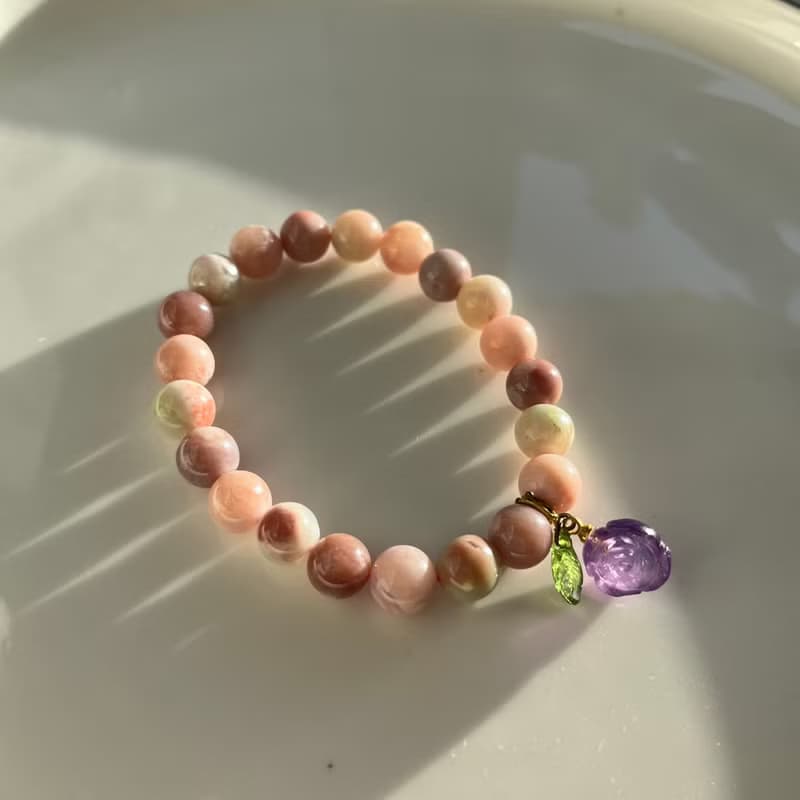 天然老礦料櫻花瑪瑙手鏈女生彩色櫻花瑪瑙水晶手串 珠子油潤 收藏