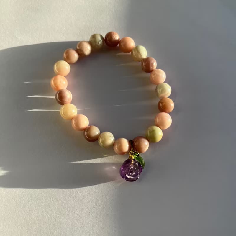 天然老礦料櫻花瑪瑙手鏈女生彩色櫻花瑪瑙水晶手串 珠子油潤 收藏