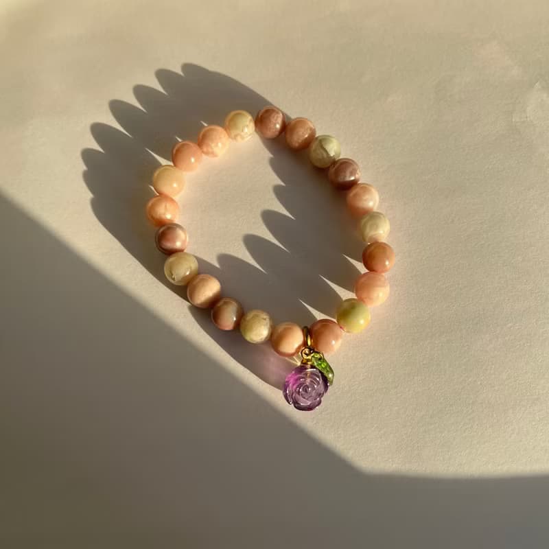 天然老礦料櫻花瑪瑙手鏈女生彩色櫻花瑪瑙水晶手串 珠子油潤 收藏