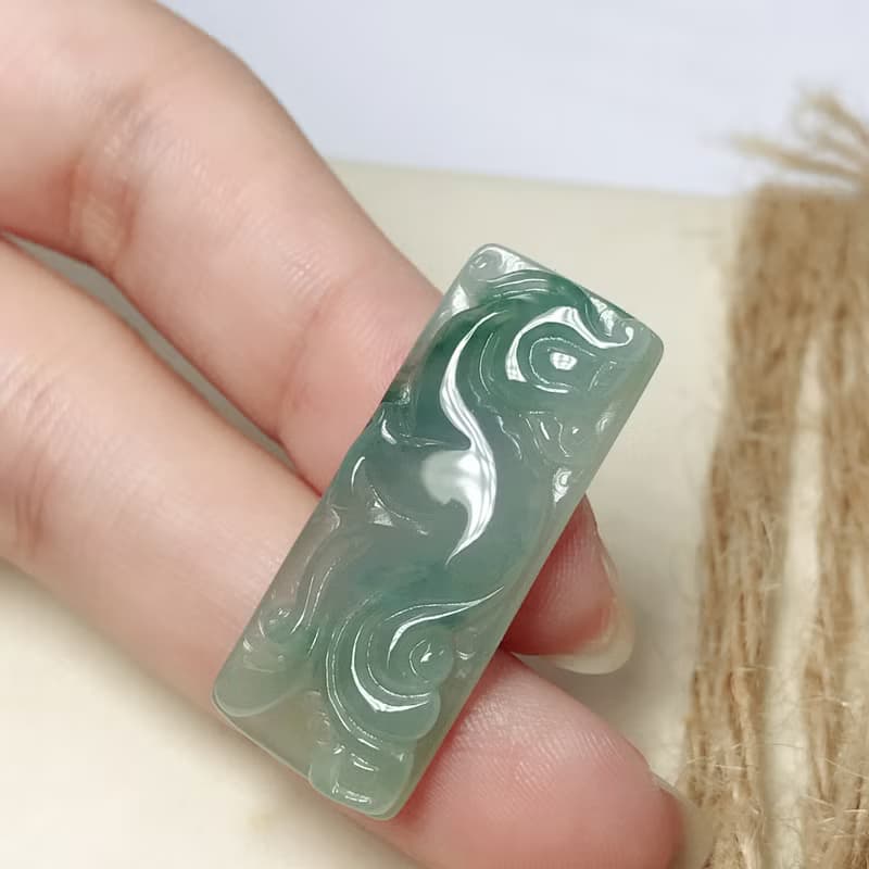 冰飄藍花翡翠古龍牌 | 天然緬甸A貨翡翠 | 送禮