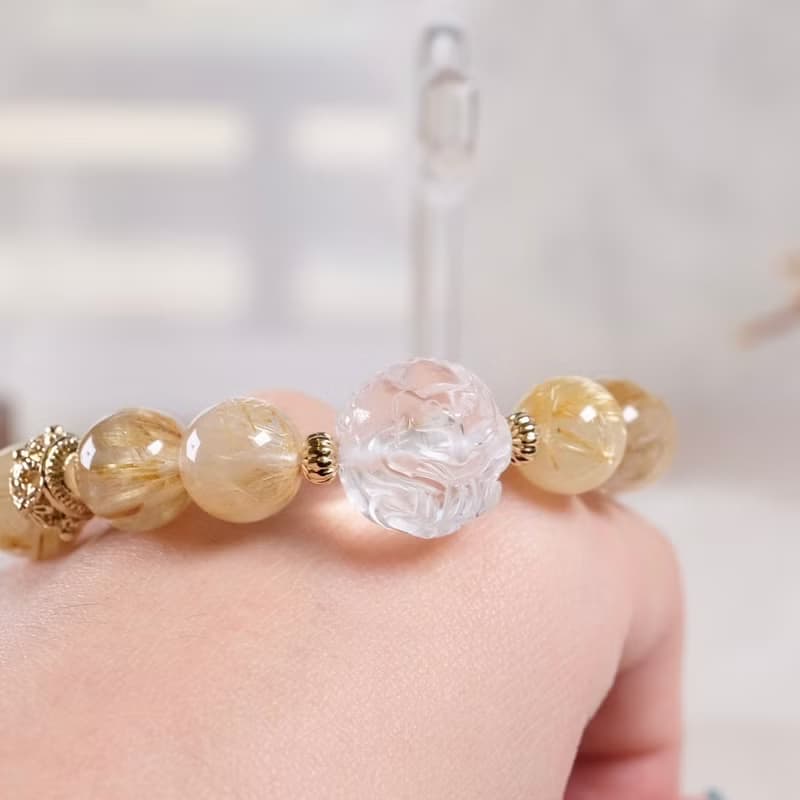 金髮晶 月光石 藍針水晶 白水晶 狐球 手鍊 天然礦石水晶