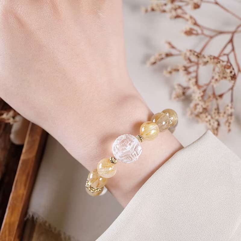 金髮晶 月光石 藍針水晶 白水晶 狐球 手鍊 天然礦石水晶