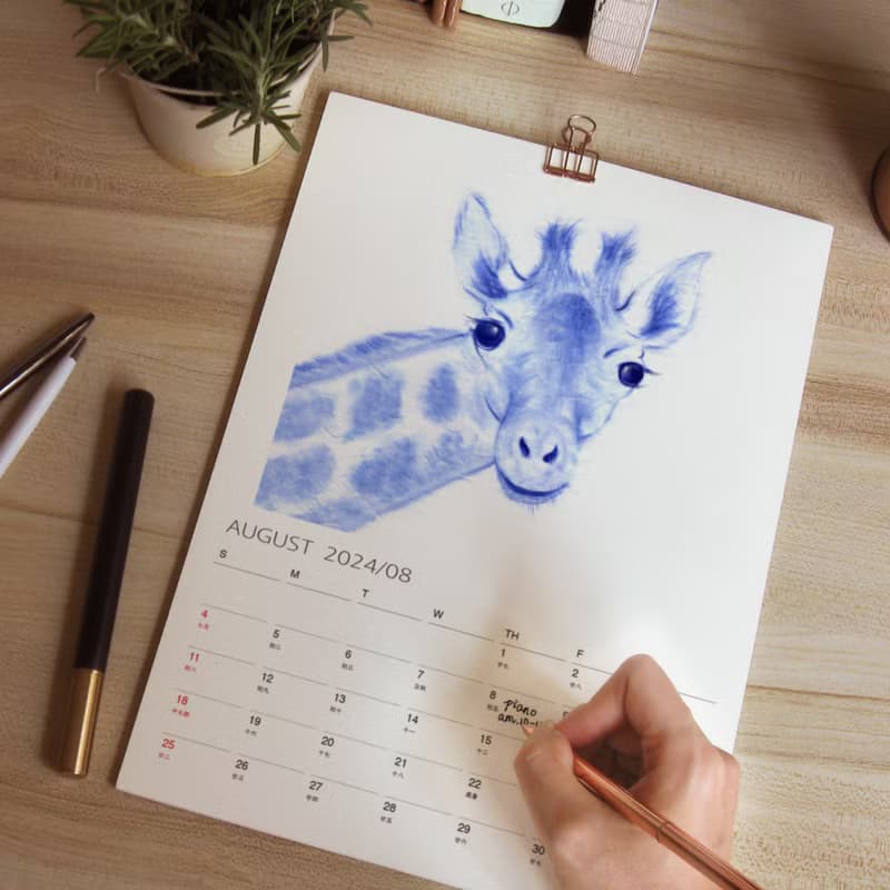 2025 2026 年曆掛曆 好奇寶寶 青花系列動物畫 聖誕新年禮物 f8