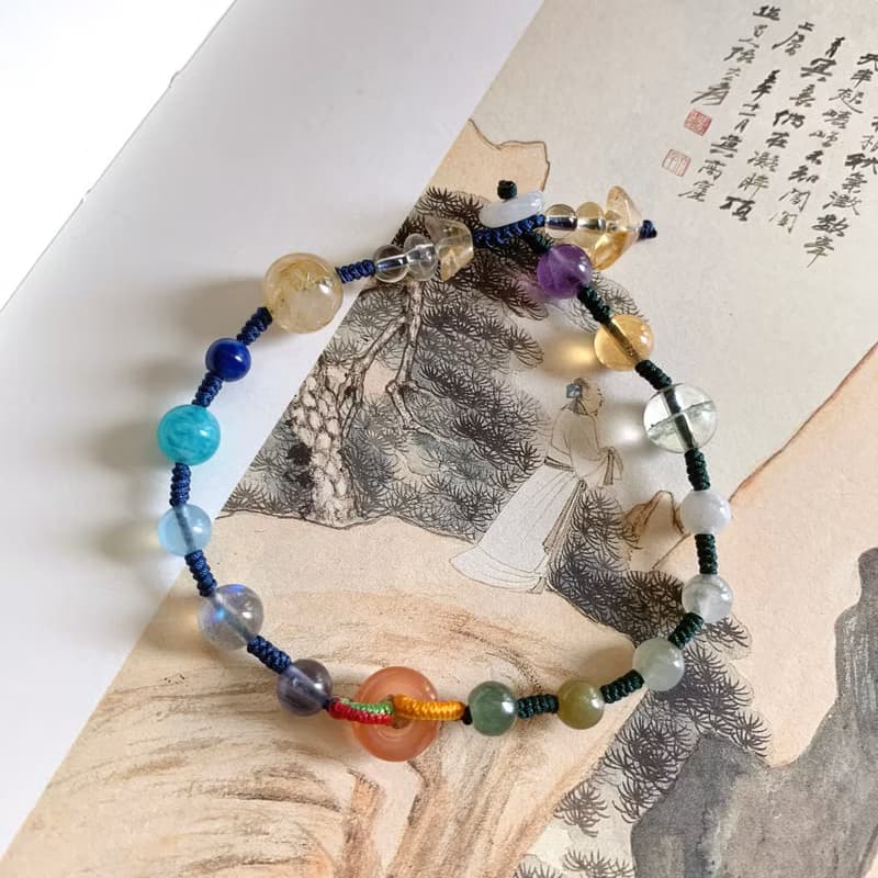 手作 慕之。天河石紫水晶黃水晶元寶翡翠瑪瑙平安扣多寶編織手繩