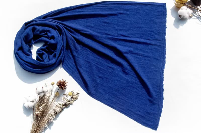 喀什米爾Cashmere/羊絨圍巾/純羊毛圍巾披巾/戒指絨披肩-藍色深海