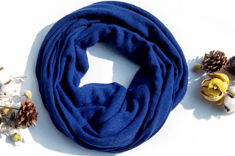 喀什米爾Cashmere/羊絨圍巾/純羊毛圍巾披巾/戒指絨披肩-藍色深海