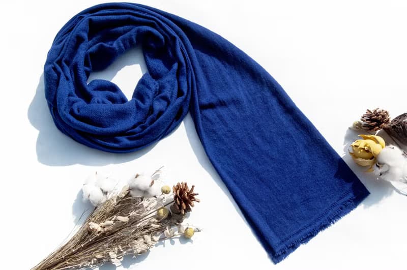 喀什米爾Cashmere/羊絨圍巾/純羊毛圍巾披巾/戒指絨披肩-藍色深海