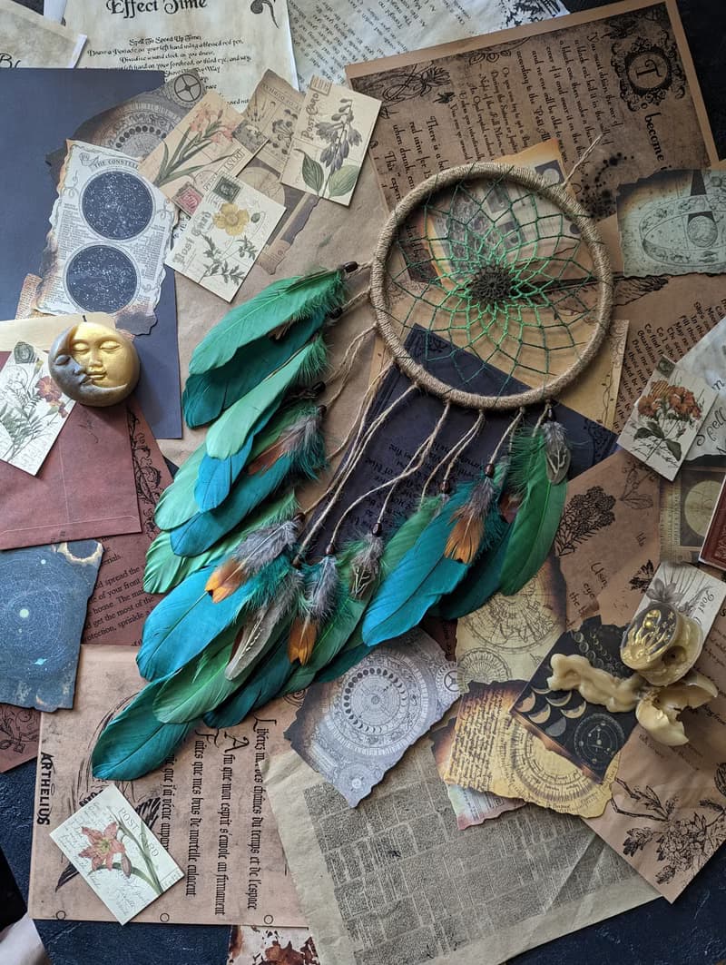 Handmade Green dream catcher | Natural dreamcatcher | ตาข่ายดักฝันสีเขียว