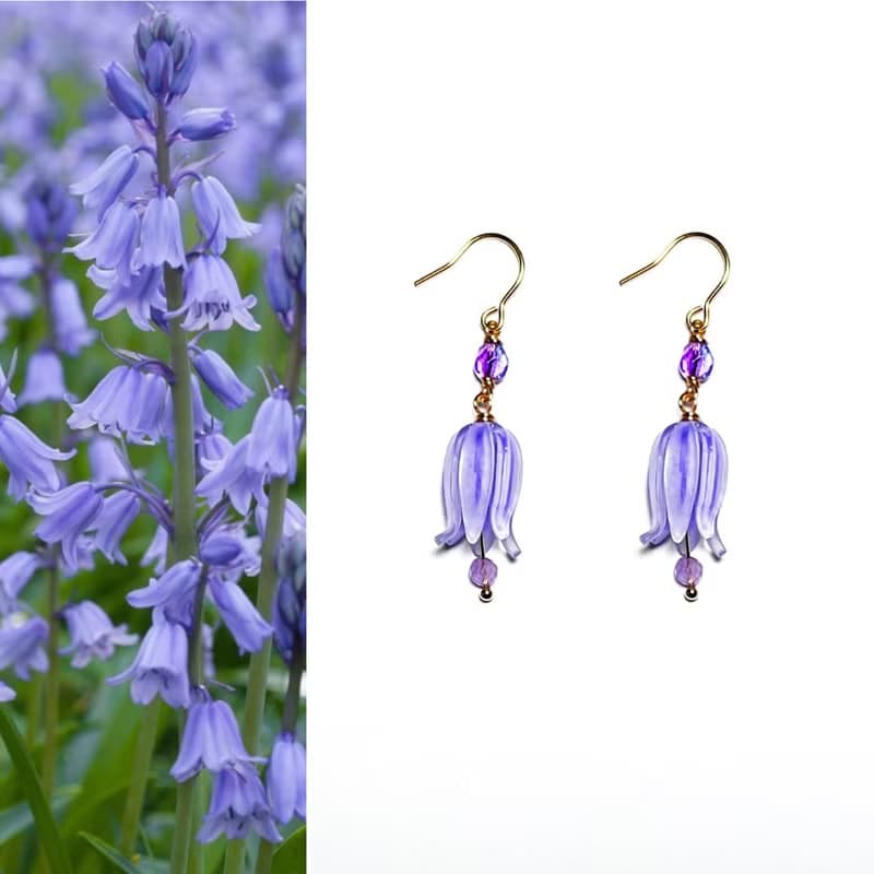 【微縮花房】藍鈴花。樹脂耳環。浪漫藍霧紫。可改耳夾。