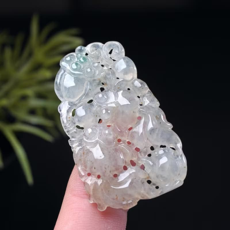 冰種飄綠花翡翠荷包有魚項鍊 | 天然緬甸玉翡翠A貨 | 送禮