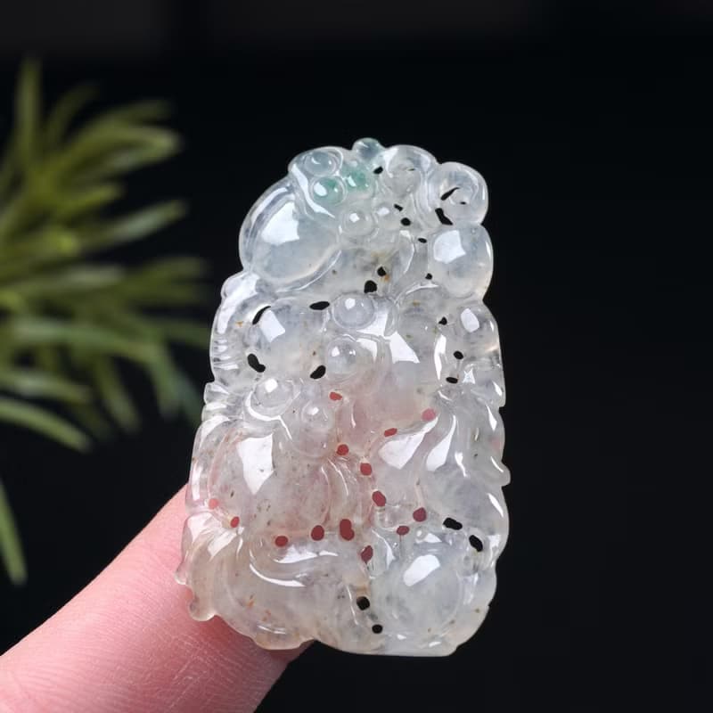 冰種飄綠花翡翠荷包有魚項鍊 | 天然緬甸玉翡翠A貨 | 送禮