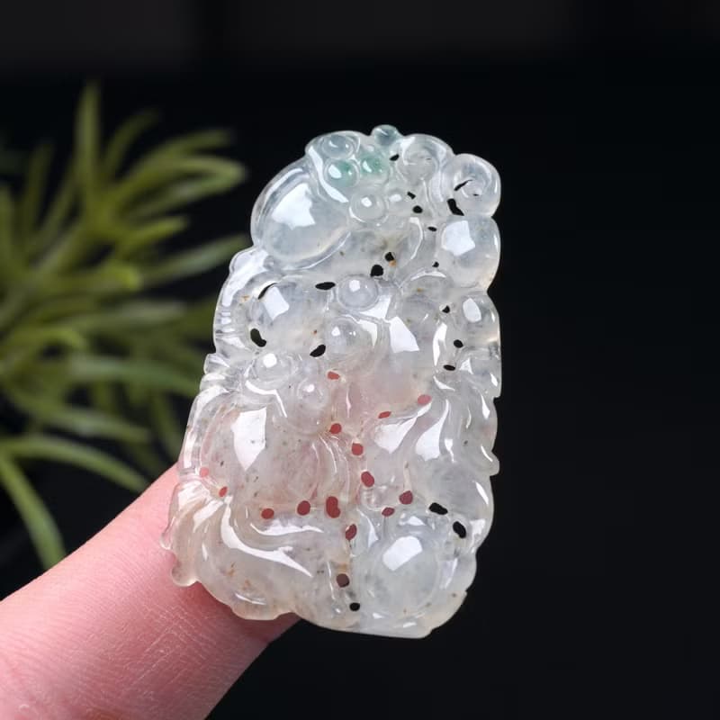 冰種飄綠花翡翠荷包有魚項鍊 | 天然緬甸玉翡翠A貨 | 送禮