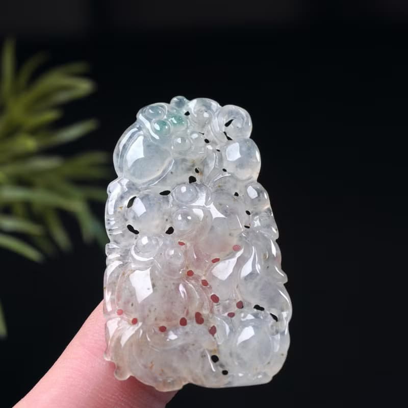 冰種飄綠花翡翠荷包有魚項鍊 | 天然緬甸玉翡翠A貨 | 送禮