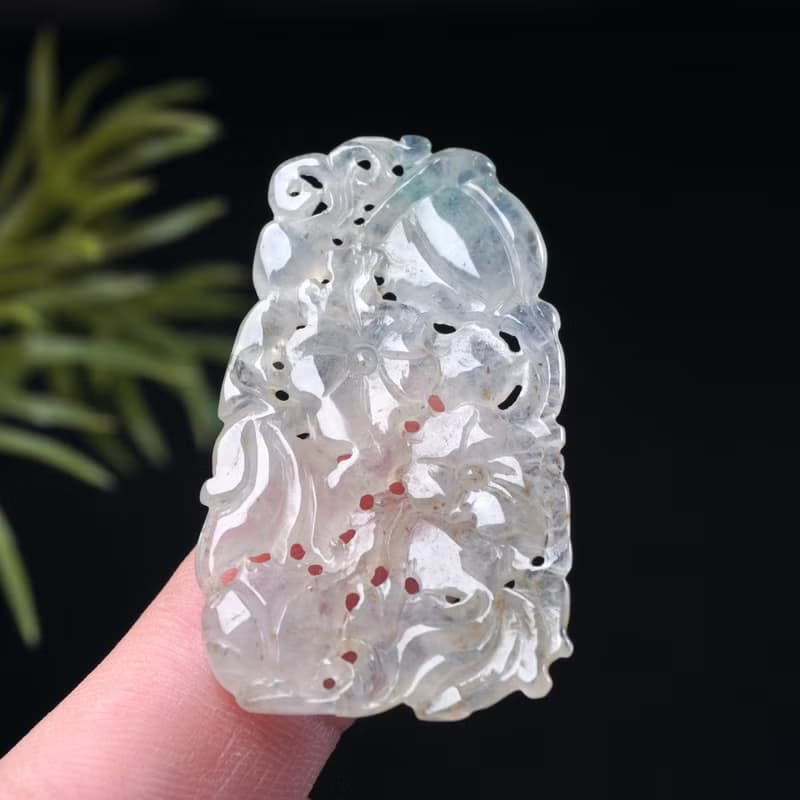 冰種飄綠花翡翠荷包有魚項鍊 | 天然緬甸玉翡翠A貨 | 送禮
