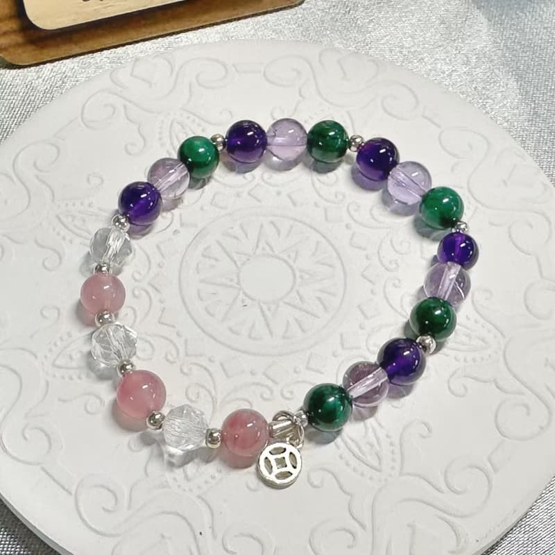 衡月星韻 — 孔雀石、紫水晶、馬達加斯加粉晶、白水晶、925純銀